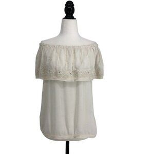 NWT  Ramy Brook Soft white off shoulder Embroidered eyelet blouse XS